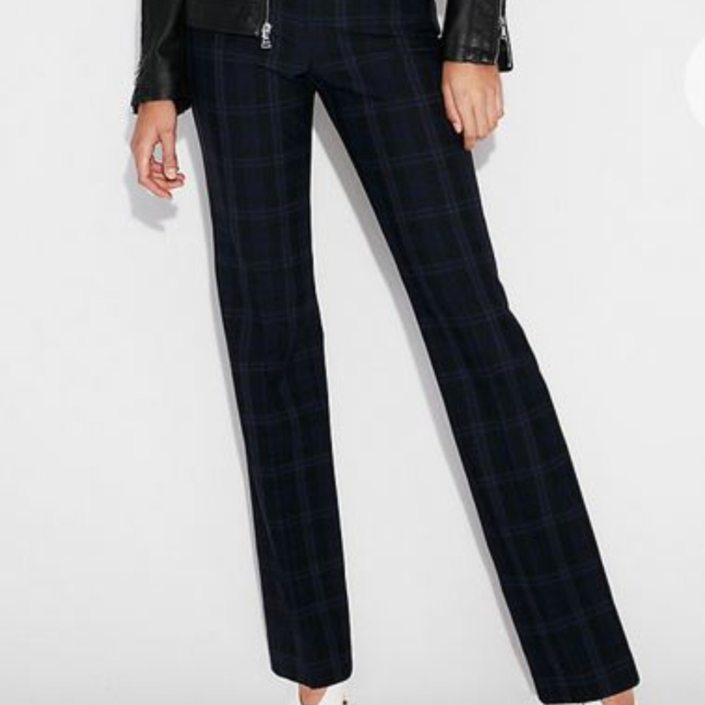 EXPRESS low rise plaid barely boot editor pant
